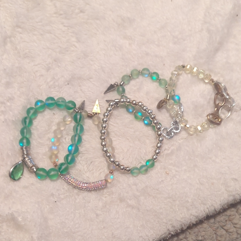 ERIMISH Green Beaded Stretch Bracelet Set - Women Jewelry 5 PIECE